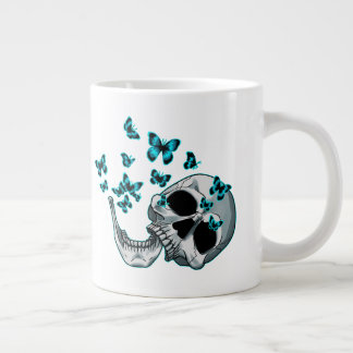 Skull and Blue Butterflies Mug Jumbo-Tasse