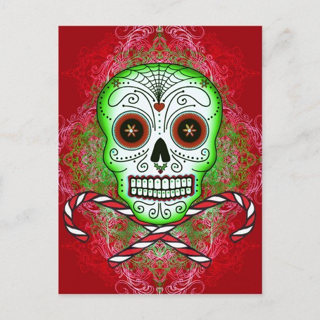Skull and Candy Canes Postcard Postkarte (Vorderseite)
