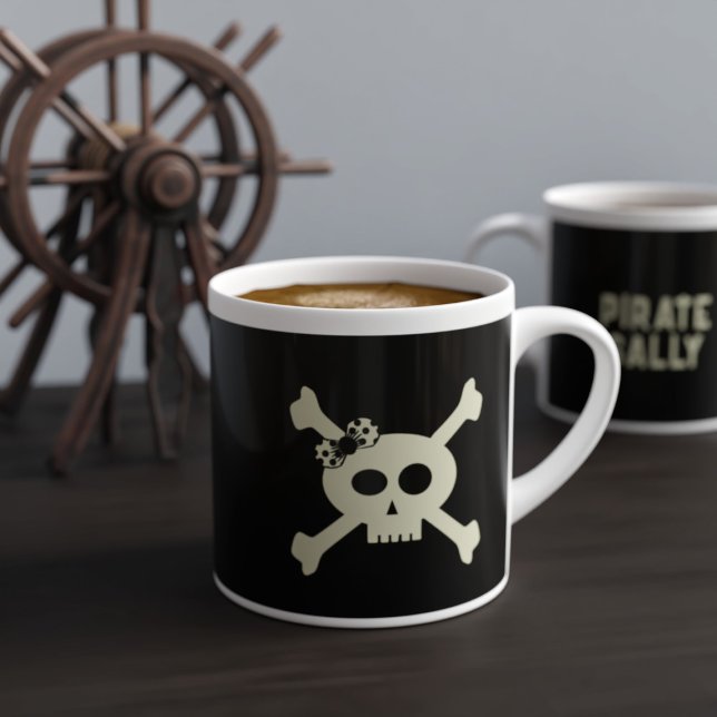 Skull and Crossbones Giratname Black Funny Espressotasse (Set sail for a java adventure! Just add your name!)