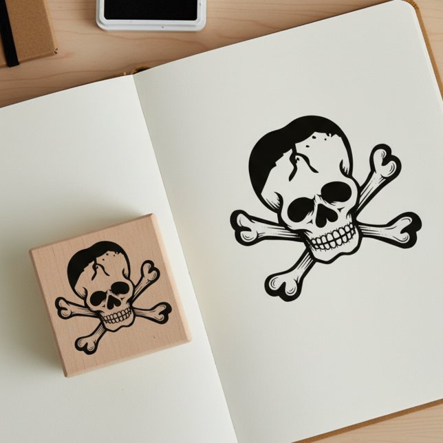 Skull and Crossbones Jolly Roger Wooden Art Stamp Gummistempel (Skull and crossbones wooden art stamp.)