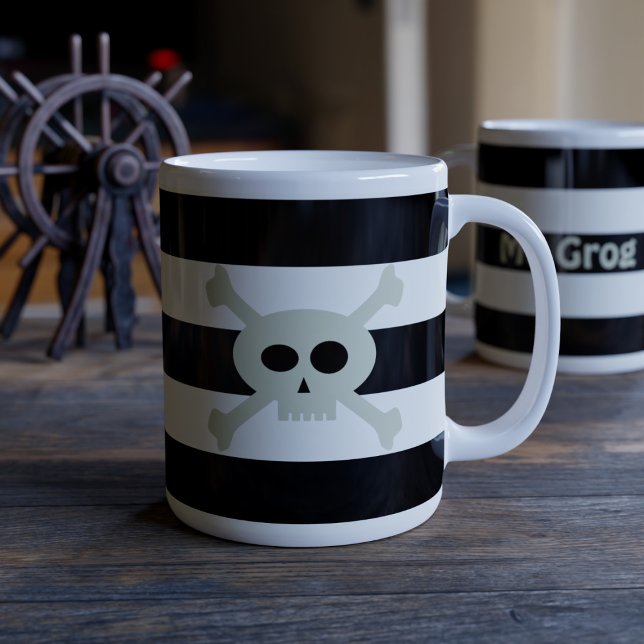 Skull and Crossbones Pirate Black Stripes Funny Jumbo-Tasse (Let's set sail to caffeinated bliss!)