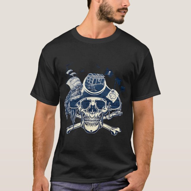 Skull And Crossbones Pirate Ship Jolly Roger Flag  T-Shirt (Vorderseite)