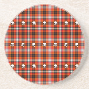 Skull and Crossbones Red and Black Plaid Sandstein Untersetzer