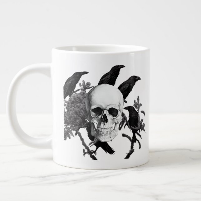 Skull and Crows Halloween Jumbo-Tasse (Links)