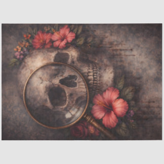 Skull and Flowers | Gothic Magnifying Glass Art Seidenpapier