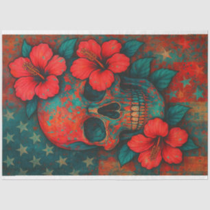 Skull and Hibiskus in Grunge Art Decoupage Seidenpapier
