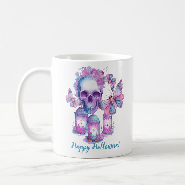 Skull and Moths Halloween Kaffeetasse (Links)