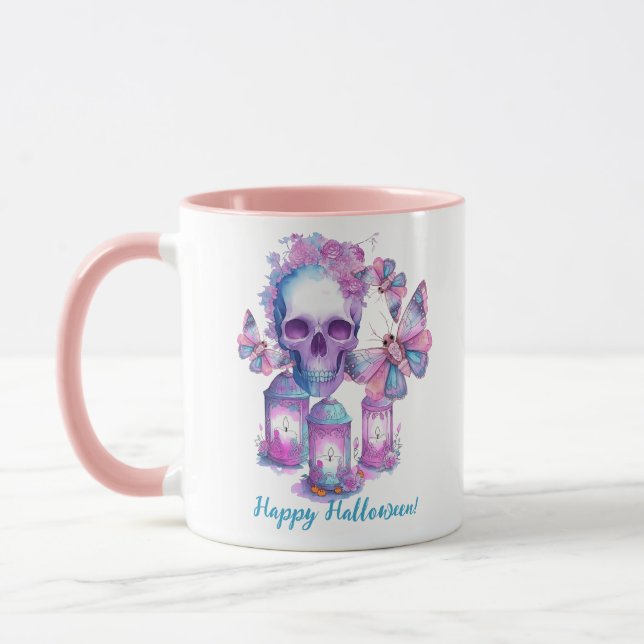 Skull and Moths Halloween Tasse (Links)