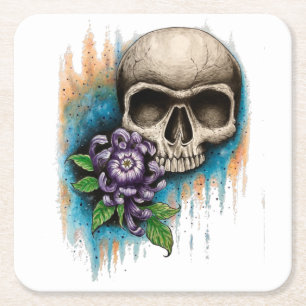 "Skull and Mum" Custom Designer Drinks Coasters Rechteckiger Pappuntersetzer