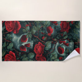 Skull and Red Roses Pattern – Dark Floral Design Strandtuch
