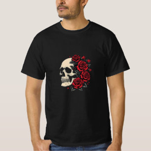 Skull and Rose Shirt - Gotische Kunst des Lebens &
