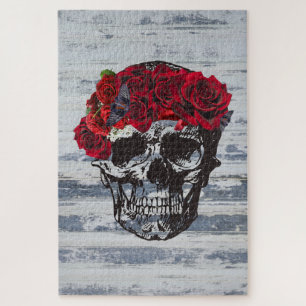 Skull Art Rote Rosen Puzzle
