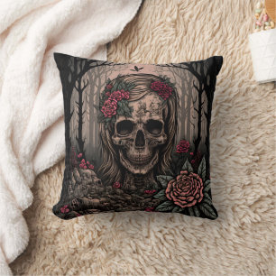 Skull Art with roses dark art Design Kissen