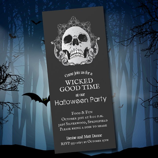 Skull auf Black Halloween Einladung (Skull on Black Halloween Party Invitations)
