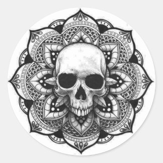 Skull auf Mandala Runder Aufkleber