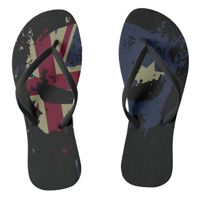 Skull Australian Flag Black Flip Flops (Fußbett)