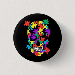 Skull Autism Awareness Mama Vater Kid Autism Suppo Button