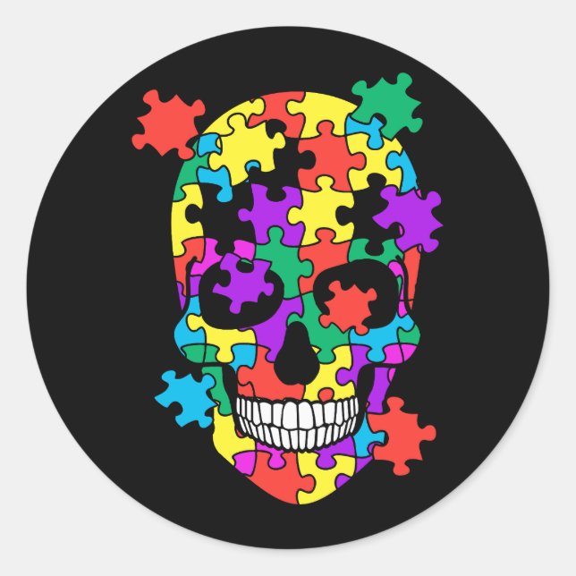 Skull Autism Awareness Mama Vater Kid Autism Suppo Runder Aufkleber (Vorderseite)