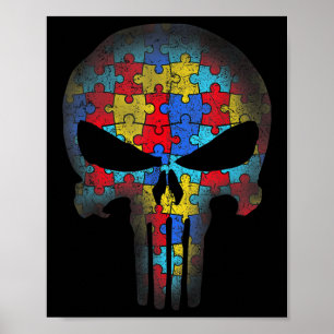 Skull Autismus Bewusstsein Puzzle Piece Mens Women Poster