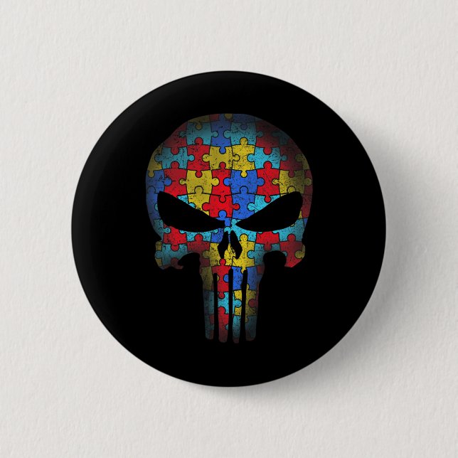Skull Autismus Bewusstsein T-Shirt Mama Vater Kind Button (Vorderseite)