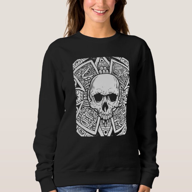Skull Aztec Calendar Dia De Los Muertos Mexican Da Sweatshirt (Vorderseite)