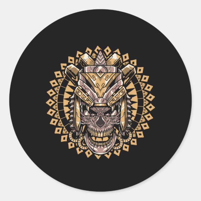 Skull Aztec Warrior Mayan Culture Inca Runder Aufkleber (Vorderseite)