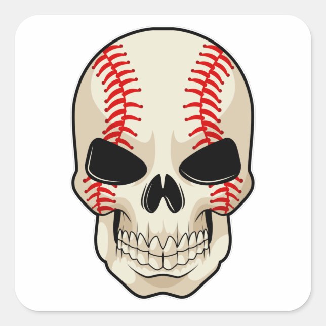 Skull Baseball Sports Quadratischer Aufkleber (Vorderseite)