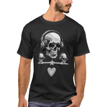 Skull Beats Headphone Dark Gothic Music Tshirt