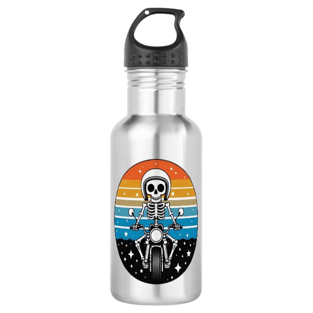 Skull-Biker Flame Flügelrad Motorrad Edelstahlflasche (Vorderseite)