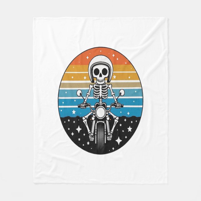 Skull-Biker Flame Flügelrad Motorrad Fleecedecke (Vorderseite)