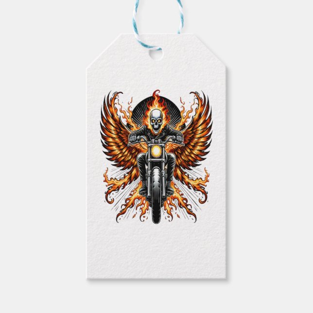 Skull-Biker Flame Flügelrad Motorrad Geschenkanhänger (Vorderseite)