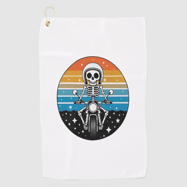 Skull-Biker Flame Flügelrad Motorrad Golfhandtuch (Vorderseite)