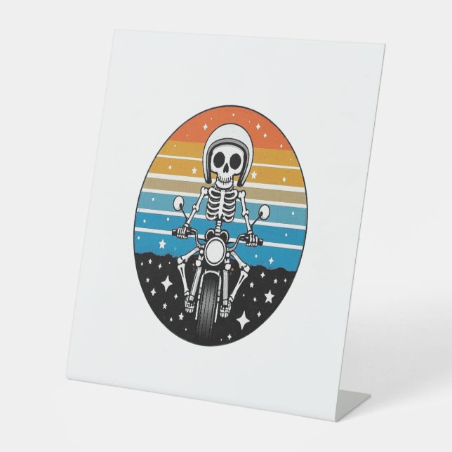 Skull-Biker Flame Flügelrad Motorrad Sockelschild (Vorderseite)