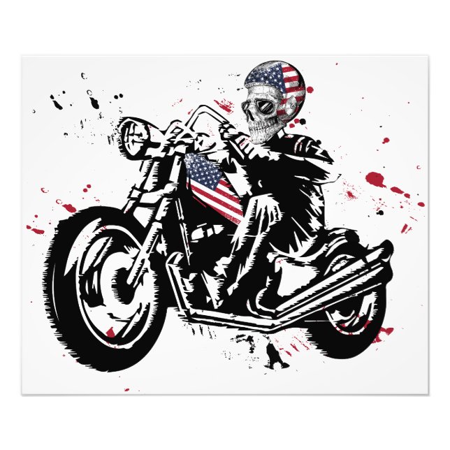 Skull-Biker mit amerikanischer Flagge Fotodruck (Vorne)