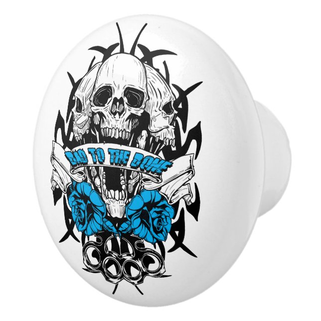 Skull Biker Tattoo Design Dresser Drawer Knob Pull Keramikknauf (Rechts)