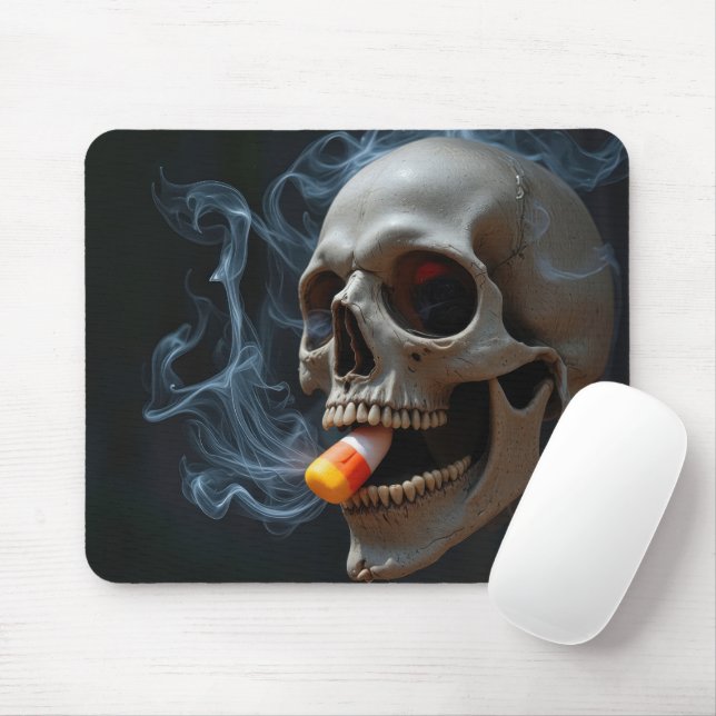 Skull Biting Candy Corn Mousepad (Mit Mouse)