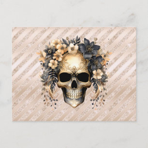 Skull Black and Gold Blume Gold Strip Halloween Feiertagspostkarte