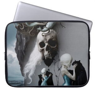 Skull Black Cat Shadow Work Occult Hexy AI Art Laptopschutzhülle