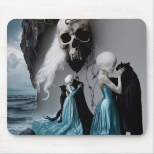 Skull Black Cat Shadow Work Occult Hexy AI Art Mousepad