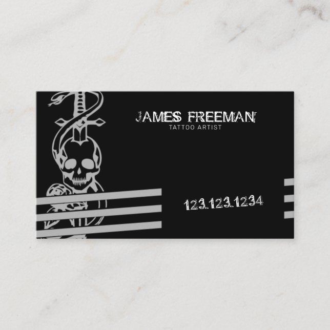 Skull Black Modern Dark Grunge Tattoo Artist Visitenkarte (Vorderseite)