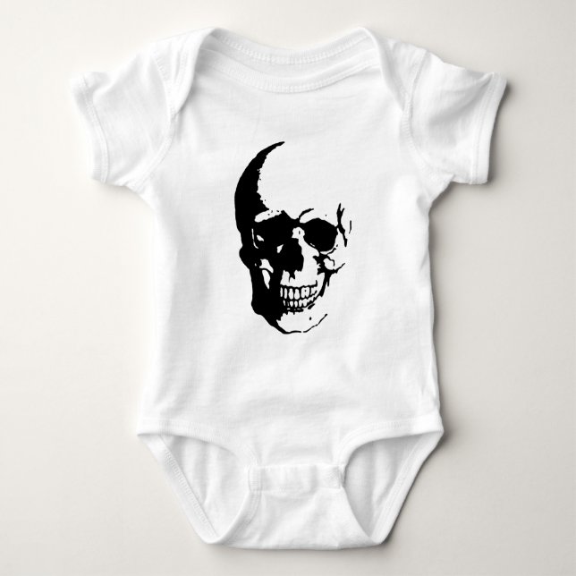 Skull - Black & White Metal Fantasy Art Baby Strampler (Vorderseite)