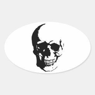 Skull - Black & White Metal Fantasy Art Ovaler Aufkleber