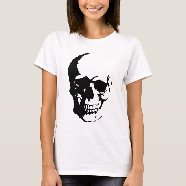 Skull - Black & White Metal Fantasy Art T-Shirt (Vorderseite)