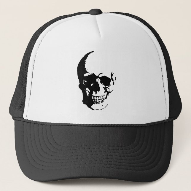 Skull - Black & White Metal Fantasy Art Truckerkappe (Vorderseite)