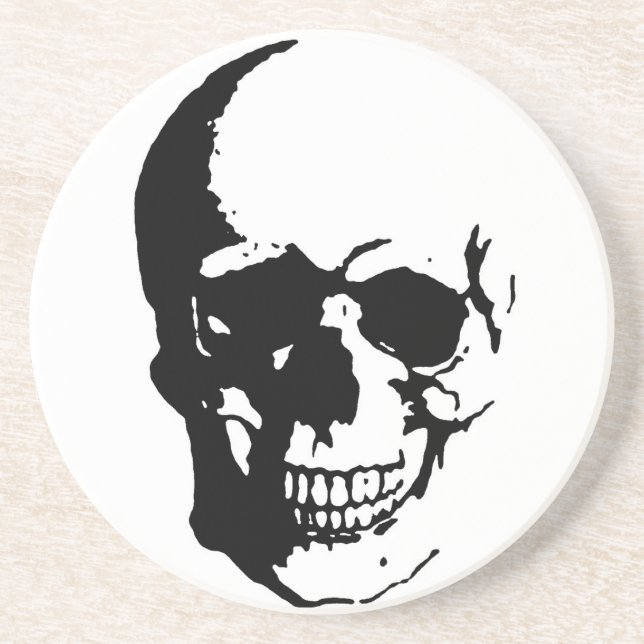 Skull - Black & White Metal Fantasy Art Untersetzer (Vorne)