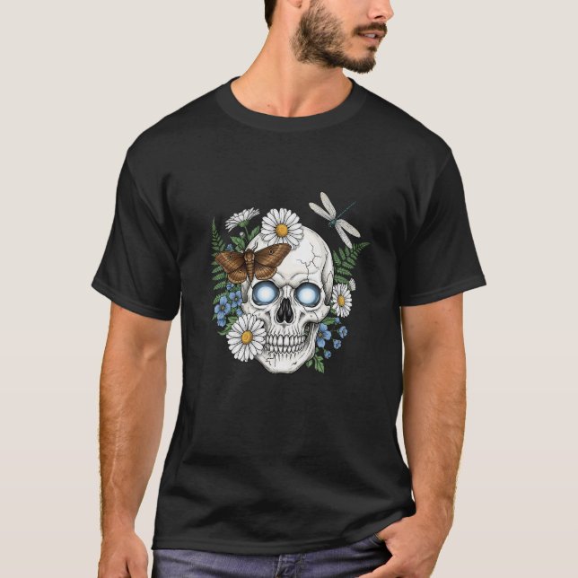 Skull Bloom Botanische Nacht T-Shirt (Vorderseite)
