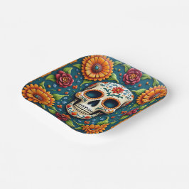 💀 🌹 Skull Bloom Burst Dia de los Muertos Fiesta Pappteller