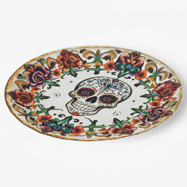 💀 🎉: Skull & Bloom Halo Doom Día de los Muertos Pappteller