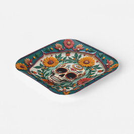 💀 🌹 Skull & Bloom Square Dia de los Muertos Fies Pappteller