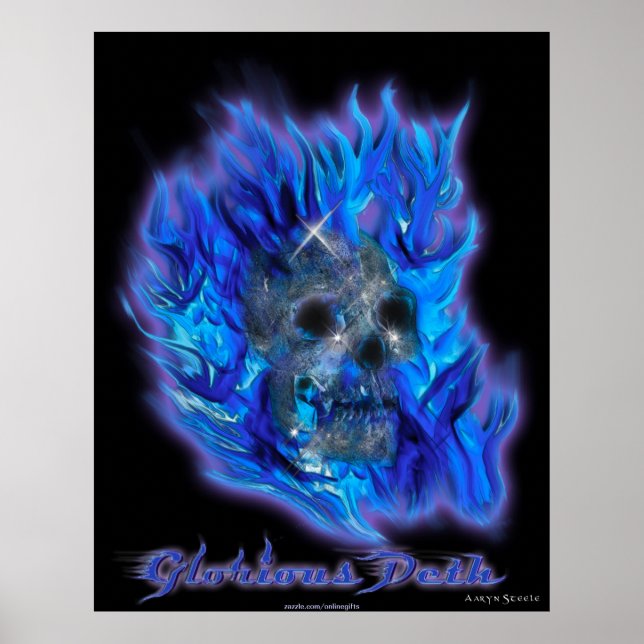 SKULL & BLUE FLAMES Aaryn Steele Art Poster (Vorne)